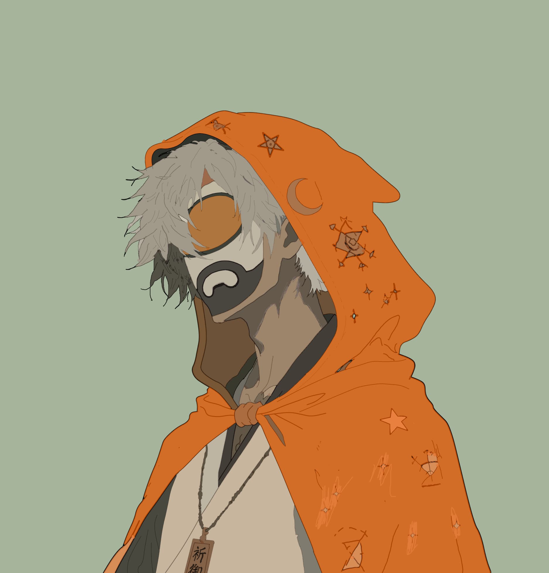A hooded RIFT character marked with celestial symbols